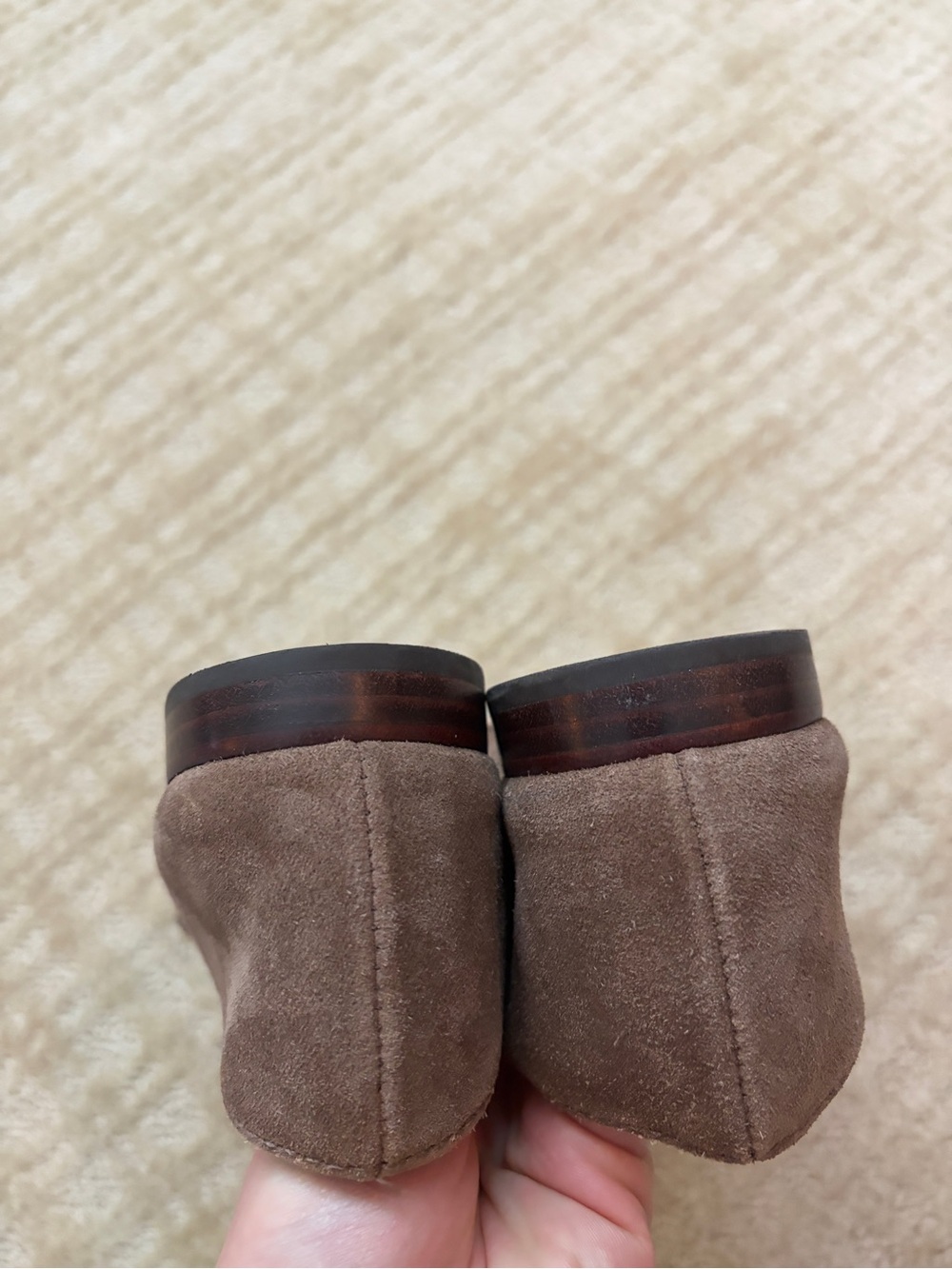 Tory Burch Taupe Suede Loafers with Gold Logo - Picture 2 of 4